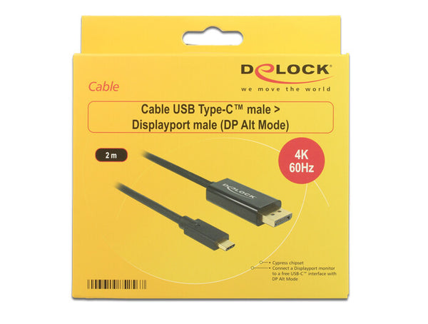 DeLOCK 85256 videokabel adapter 2 m USB Type-C DisplayPort Sort