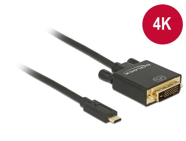 DeLOCK 1m, USB-C/DVI 24+1 USB grafisk adapter 3840 x 2160 pixel Sort