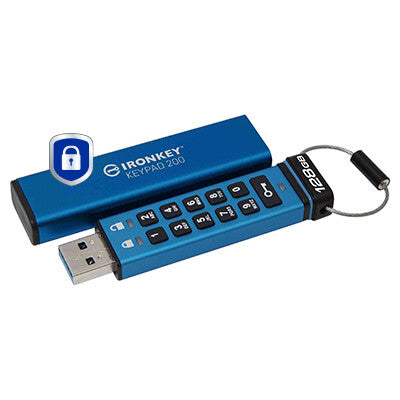 Kingston Technology IronKey 128GB Keypad 200, FIPS 140-3 niveau 3 AES-256 hardwarekrypteret