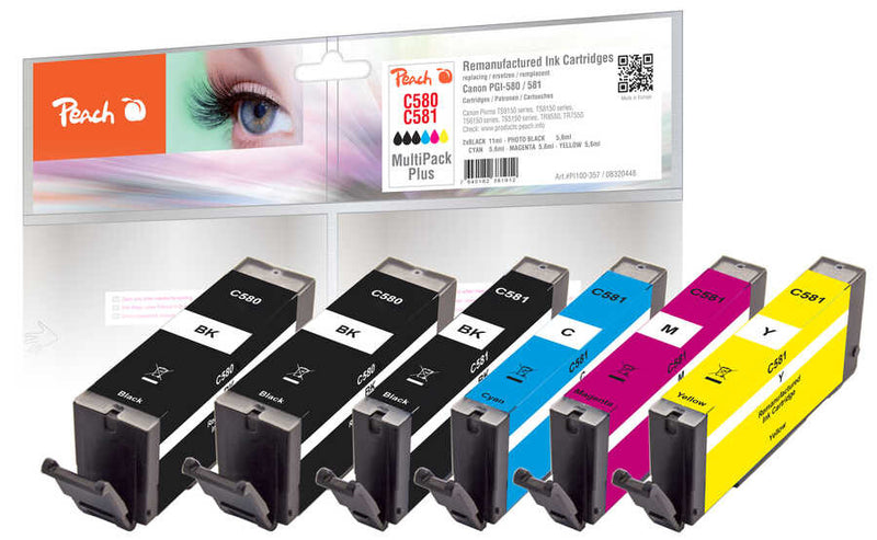 Peach PI100-357 blækpatron 6 stk Kompatibel Standard udbytte Sort, Blå, Magenta, Gul