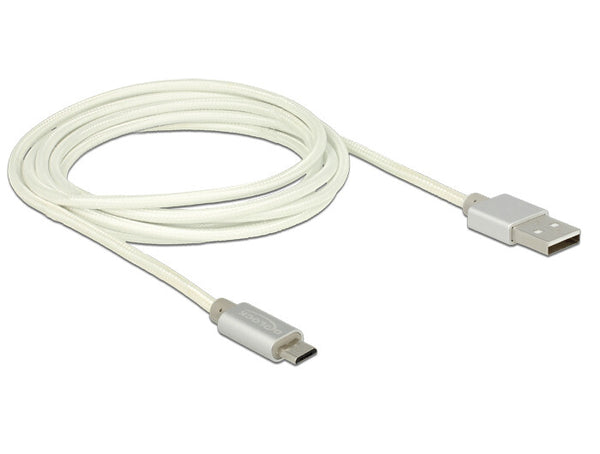 DeLOCK 2m, USB2.0-A/USB2.0 Micro-B USB-kabel USB A Micro-USB B 0,48 Gbit/sek. Sølv, Hvid
