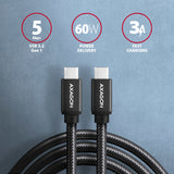 Axagon BUCM3-CM10AB USB-kabel USB 3.2 Gen 1 (3.1 Gen 1) 1 m USB C 5 Gbit/sek. 60 W Sort
