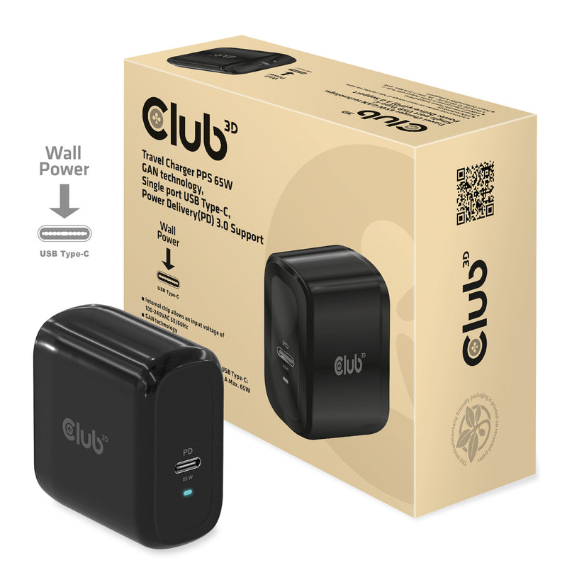 CLUB3D CAC-1905EU oplader til mobil enhed Universel Sort Vekselstrøm Hurtig opladning Indendørs