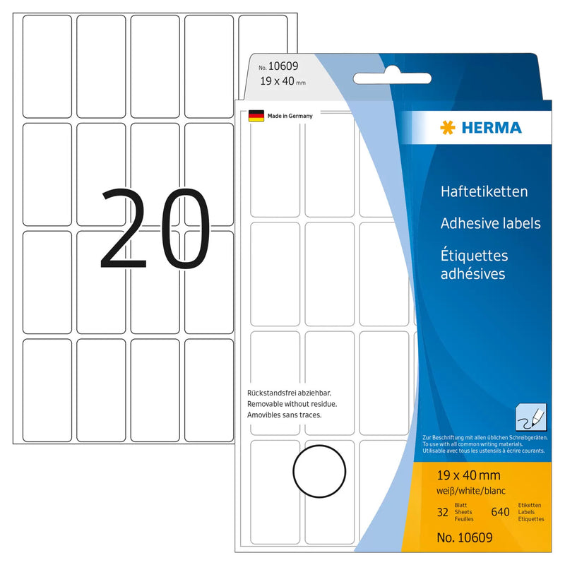 HERMA 10609 selvklæbende etiket Afrundet rektangel Hvid 640 stk