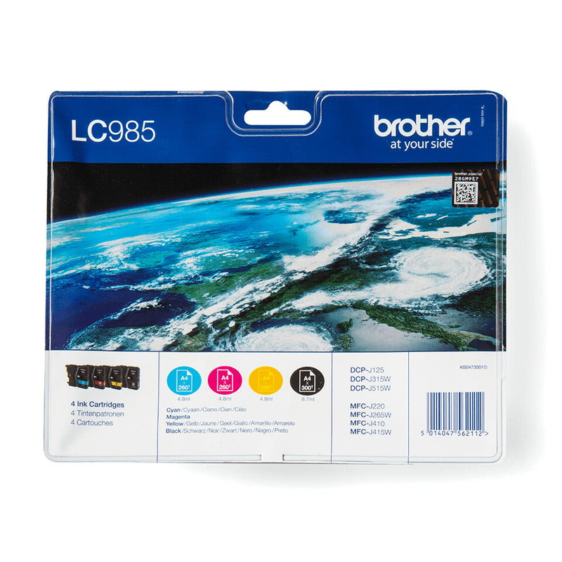 Brother LC985VALBP blækpatron 4 stk Original Sort, Blå, Magenta, Gul
