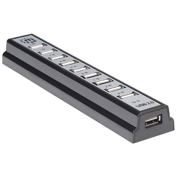 Manhattan 161572 interface hub USB 2.0 480 Mbit/s Sort, Sølv