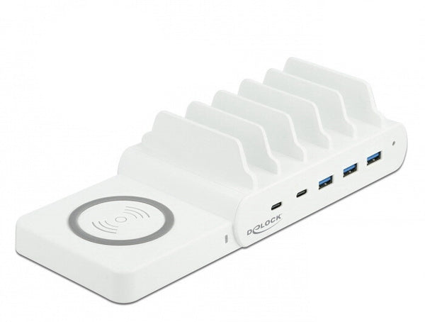 DeLOCK USB and Wireless Charger 2 x USB Type-C PD + 3 x USB Type-A with 110 W Fritstående Hvid