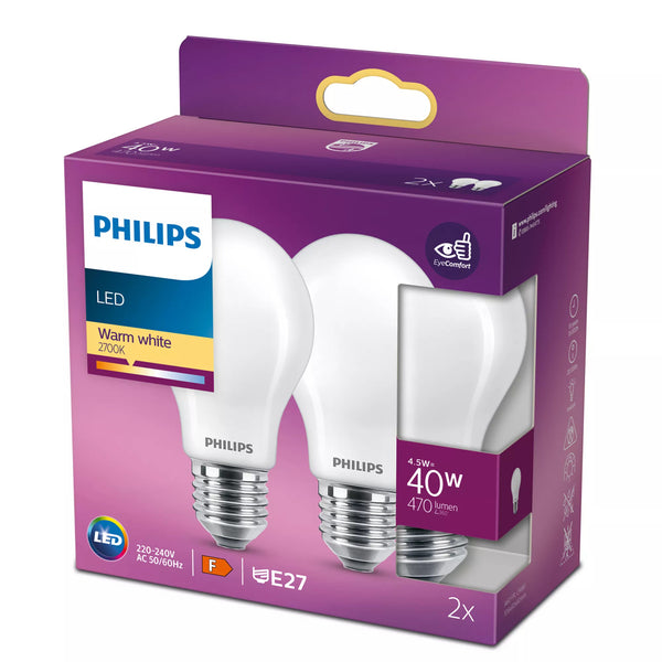 Philips Filament pære matteret 40 W A60 E27 x 2