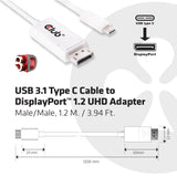 CLUB3D USB 3.1 Type C Cable to DisplayPort 1.2 UHD Adapter