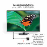 CLUB3D DVI-A TO VGA CABLE M/M 3m/ 9.8ft 28 AWG Sort
