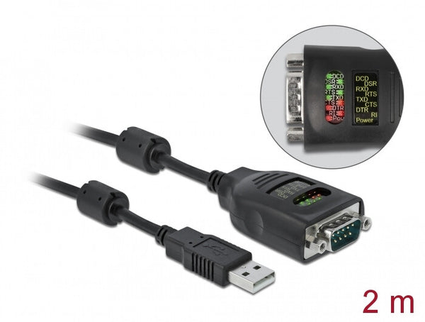 DeLOCK 90497 serielkabel Sort 2 m USB Type-A RS-232 DB9