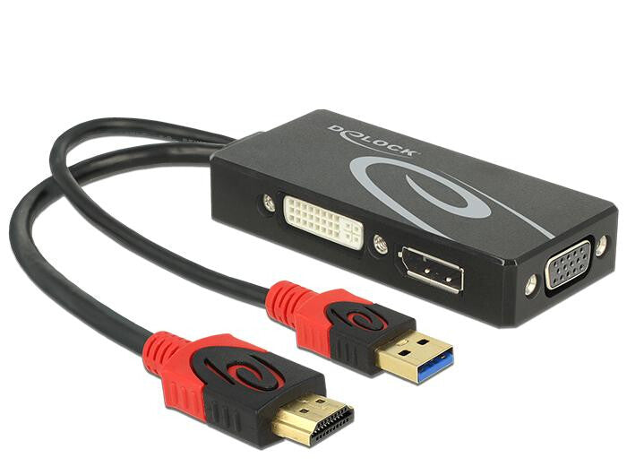 DeLOCK 62959 videokabel adapter 0,135 m HDMI + USB DVI-I + VGA (D-Sub) Sort, Rød