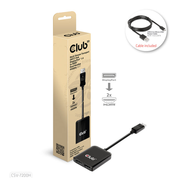 CLUB3D CSV-7200H video-splitter DisplayPort 2x HDMI