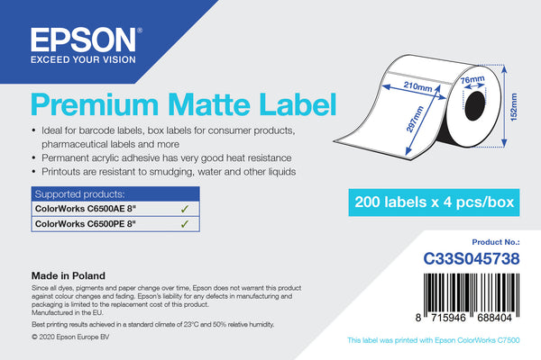 Epson C33S045738 print etiket Selvklæbende printeretiket
