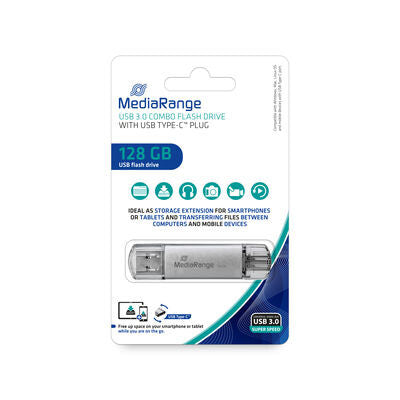 MediaRange MR938 USB-nøgle 128 GB USB Type-A / USB Type-C 3.2 Gen 1 (3.1 Gen 1) Sølv