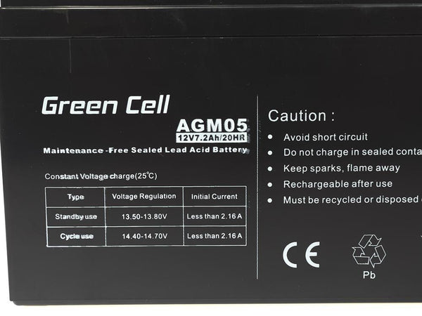Green Cell AGM05 UPS batteri Blybatterier (VRLA) 12 V 7,2 At
