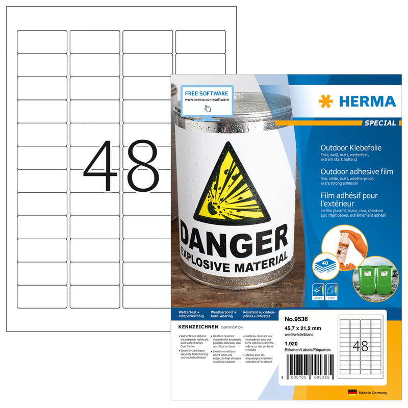 HERMA 9536 selvklæbende etiket Rektandel Hvid 1920 stk
