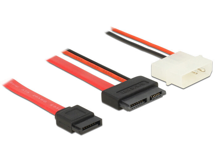 DeLOCK 84790 SATA-kabel 0,5 m SATA 13-pin SATA 7-pin + Molex (4-pin) Sort, Rød