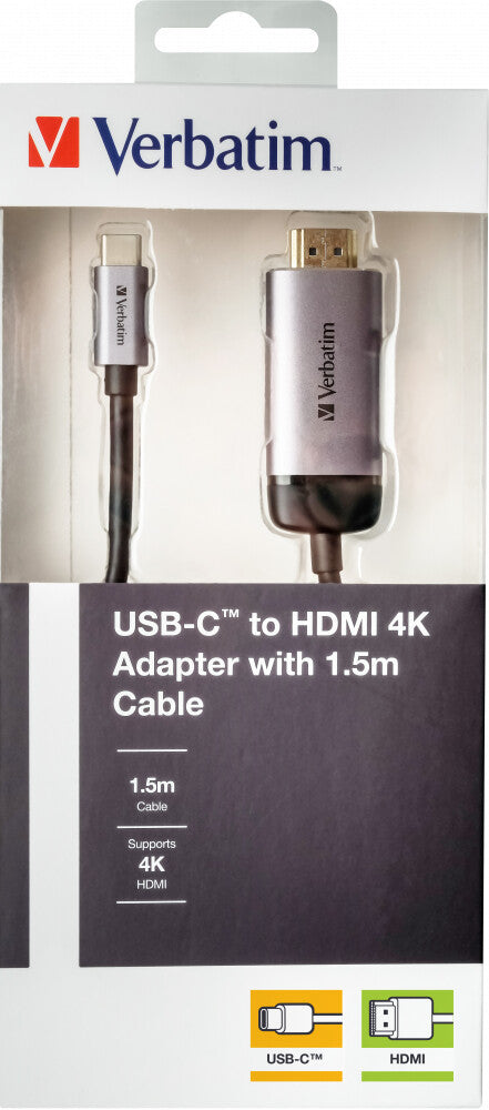 Verbatim 49144 videokabel adapter 1,5 m USB Type-C HDMI Sort, Sølv