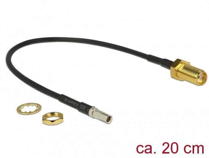 DeLOCK 89912 koaxial kabel RG-174 0,2 m TS-9 SMA Sort