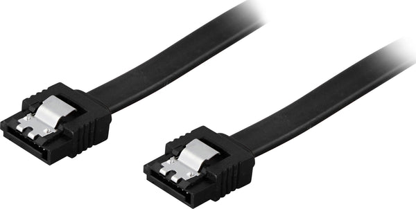 Deltaco SATA-kabel, SATA 6Gb/s, låse-clips, ret-ret, 0,7m, sort