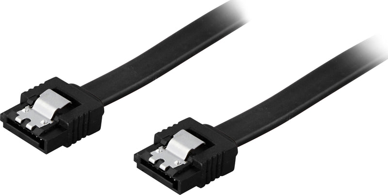 Deltaco SATA-kabel, SATA 6Gb/s, låse-clips, ret-ret, 0,7m, sort