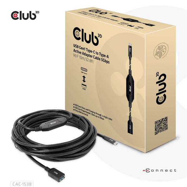 CLUB3D CAC-1538 USB-kabel USB 3.2 Gen 1 (3.1 Gen 1) 10 m USB C USB A 5 Gbit/sek. Sort