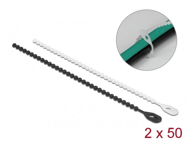 DeLOCK 19507 kabelsamler Perleisoleret kabelbinder Polyamid Sort, Hvid 100 stk