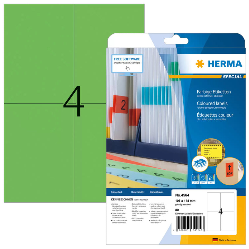 HERMA 4564 selvklæbende etiket Rektandel Grøn 80 stk