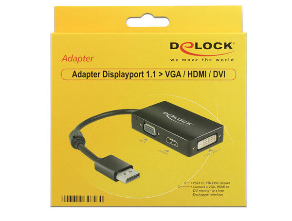 DeLOCK 0.16m DisplayPort/VGA+HDMI+DVI 0,16 m VGA (D-Sub)+ HDMI + DVI Sort