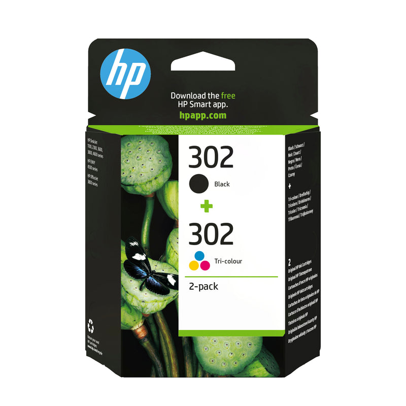HP Originale 302-blækpatroner, sort/trefarvet, 2-pak