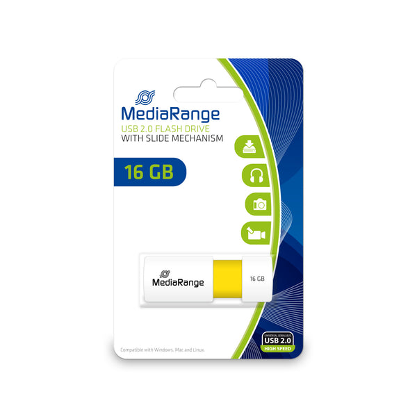 MediaRange MR972 USB-nøgle 16 GB USB Type-A 2.0 Hvid, Gul