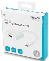 Deltaco USBC-HDMI1 videokabel adapter 0,1 m USB Type-C HDMI Hvid
