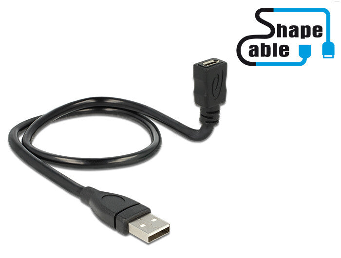 DeLOCK 0.5m, USB2.0-A/USB2.0 Micro-B USB-kabel 0,5 m USB A Micro-USB B 0,48 Gbit/sek. Sort