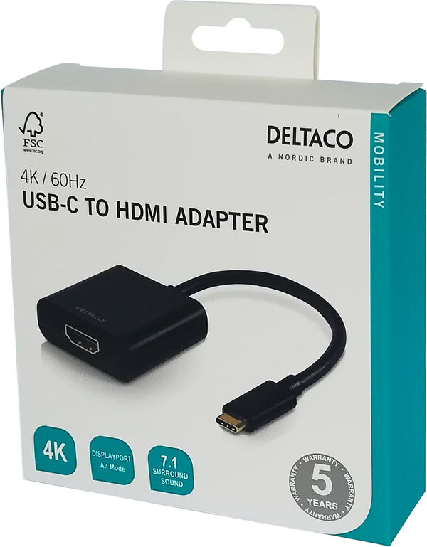 Deltaco USBC-HDMI videokabel adapter 0,2 m USB Type-C Sort