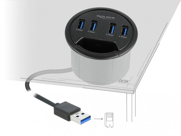 DeLOCK 64153 interface hub USB 3.2 Gen 1 (3.1 Gen 1) Type-A 5000 Mbit/s Sort