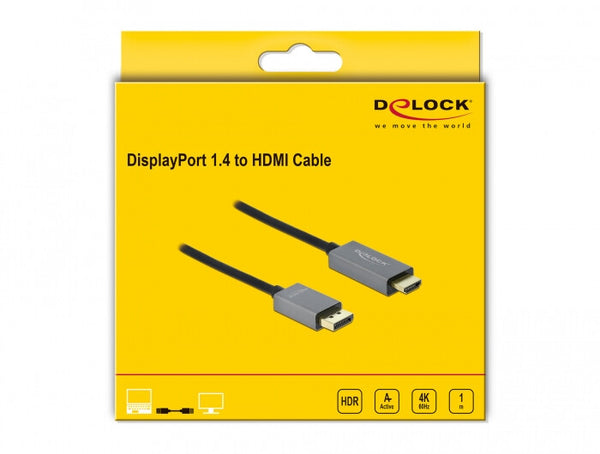 DeLOCK 85928 videokabel adapter 1 m DisplayPort HDMI Sort, Grå