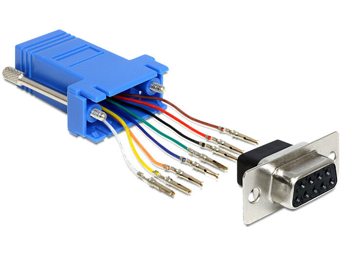 DeLOCK 65430 kabel kønsskifter Sub-D 9p RJ45 Sort, Blå, Sølv