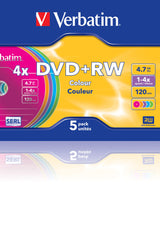 Verbatim DVD+RW Colours 4,7 GB 5 stk