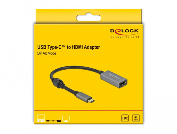 DeLOCK 66571 videokabel adapter 0,2 m USB Type-C HDMI Type A (Standard) Sort, Grå