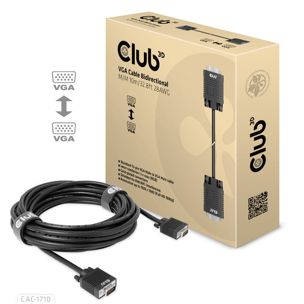 CLUB3D CAC-1710 VGA kabel 10 m VGA (D-Sub) Sort