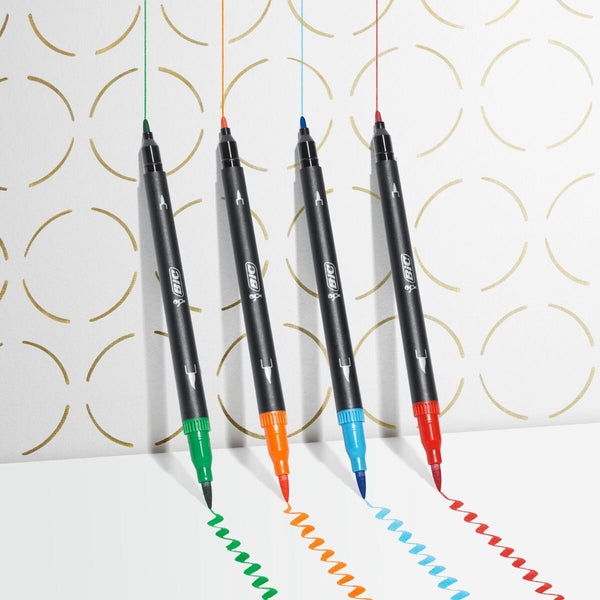 BIC 989695 marker og tush-pen Sort, Blå, Brun, Grøn, Lyse Blå, Lysegrøn, Orange, Lyserød, Lilla, Rød, Violet, Gul 12 stk