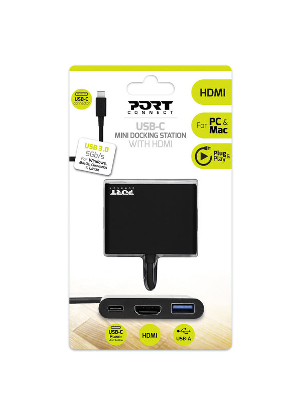 Port Designs PORT Connect 900140 dockingstation Ledningsført USB 3.2 Gen 1 (3.1 Gen 1) Type-C Sort