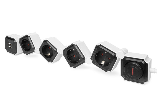 Digitus DA-70620 stikdåse 1,6 m 4 AC stikkontakt(er) Indendørs Sort, Hvid