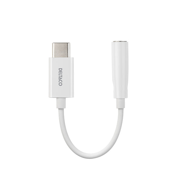 Deltaco USB-C til 3,5 mm adapter, stereo, aktiv, 11 cm, hvid
