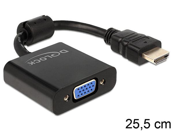 DeLOCK 65512 videokabel adapter 0,254 m VGA (D-Sub) HDMI Type A (Standard) Sort