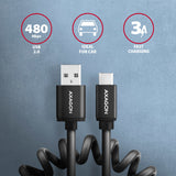 Axagon BUCM-AM10TB USB-kabel USB 2.0 0,6 m USB C USB A 0,48 Gbit/sek. Sort