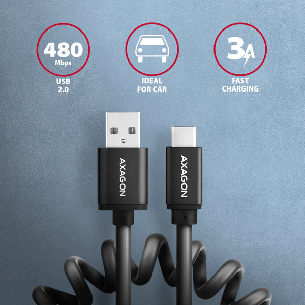 Axagon BUCM-AM10TB USB-kabel USB 2.0 0,6 m USB C USB A 0,48 Gbit/sek. Sort