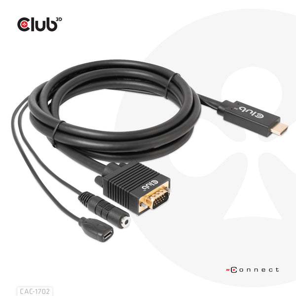 CLUB3D CAC-1712 videokabel adapter 2 m VGA (D-Sub) + 3.5mm HDMI + Micro-USB Sort