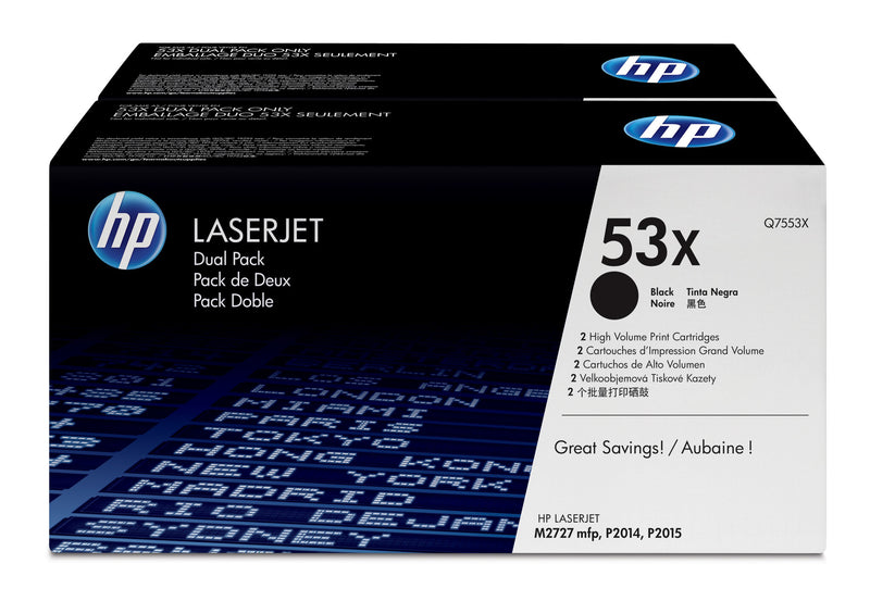 HP Originale 53X LaserJet-tonerpatroner med høj kapacitet, sort, 2-pak